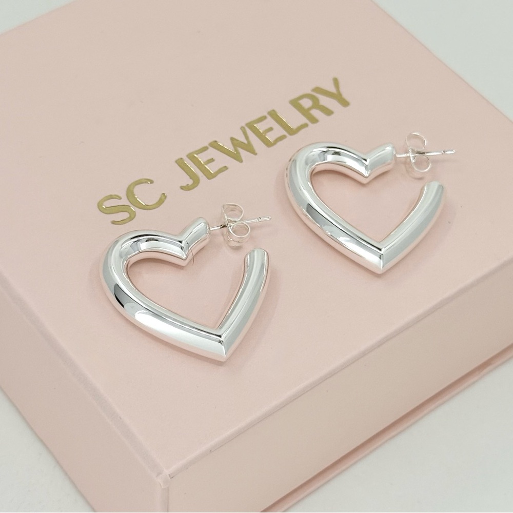Bold Half Heart Hoop Earrings | Platinum Plated | Lightweight Luxury Jewelry